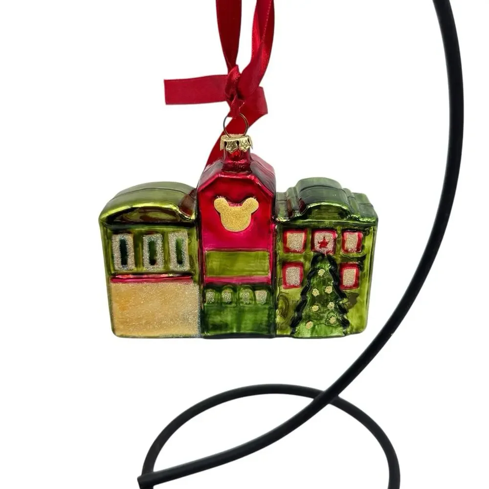 Disney World Mickey Mouse Christmas Ornament House Joy Noel Green Red EUC